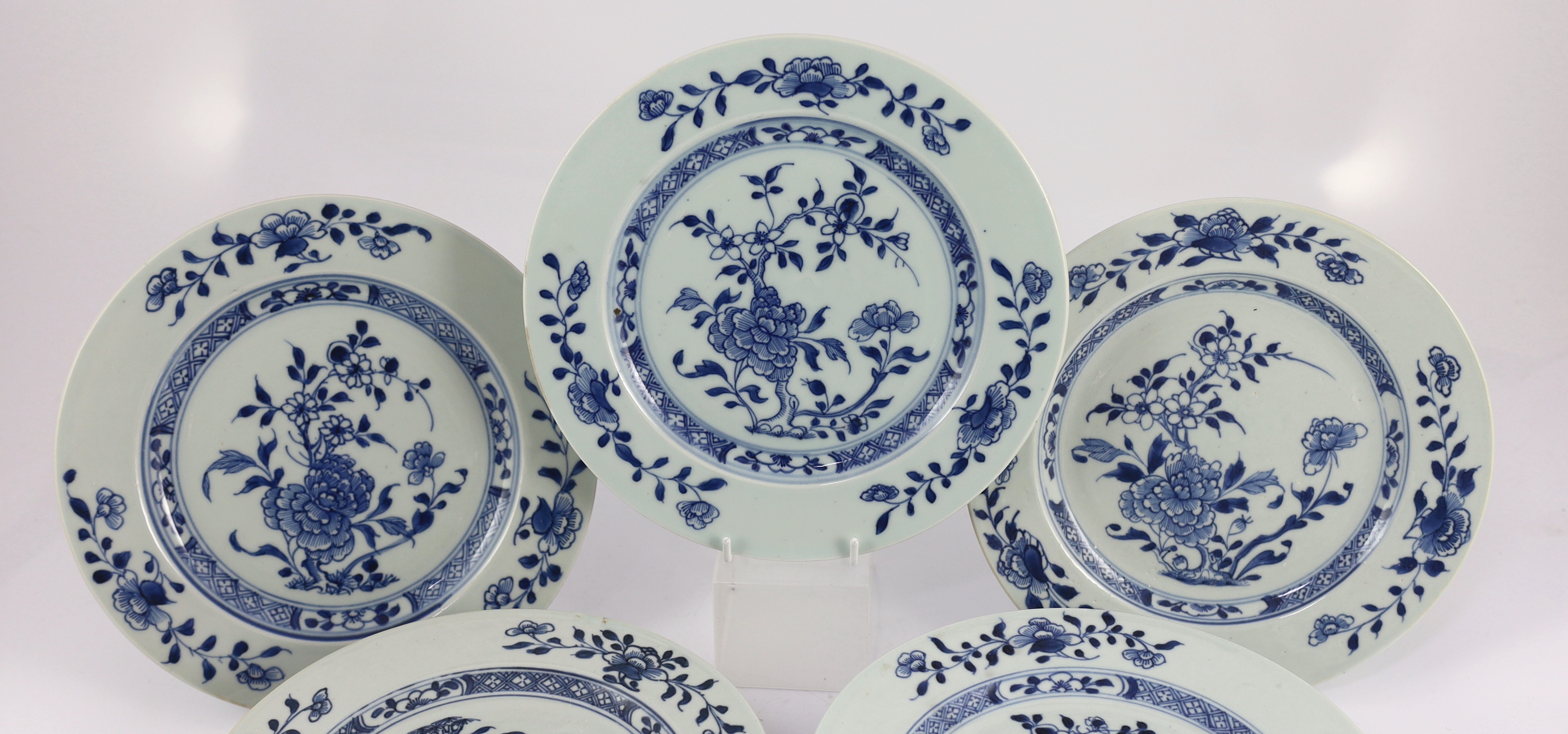 Twelve Chinese blue and white ‘Peony and Pomegranate’ plates, Nanking Cargo, c.1750